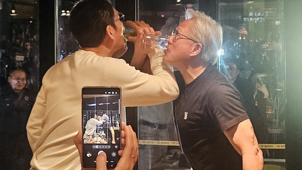 치킨집 메뉴판을 들여다보는 장면을 상징적으로 표현한 이미지